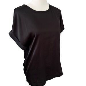 Joseph Ribkoff Black Satin Silky Trim Short Sleeve Top Women Size S/P Minimalist